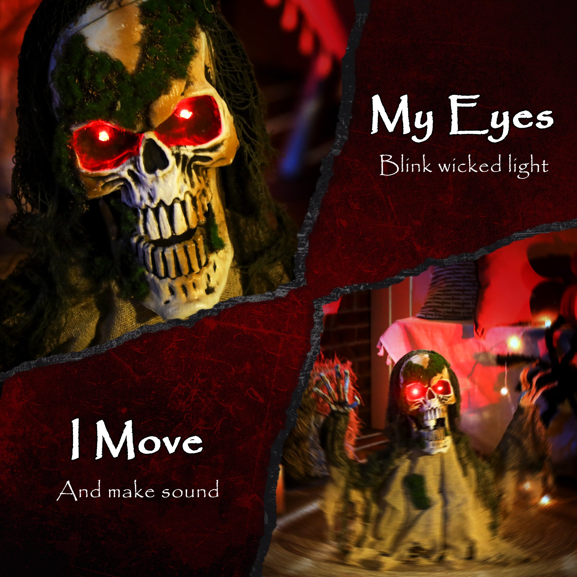 Outsunny Halloween Animated Skeleton with Glowing LED Eyes, Half-Body Scary Halloween Decorations, Battery Operated, Indoor Party Props