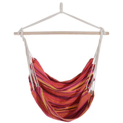 Outsunny Outdoor Hanging Rope Chair with Cotton Rope, Garden Hammock Chair with Wooden Support Bar Cotton Cloth, Portable Garden Chair for Patio & Tree, Red 