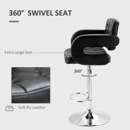 HOMCOM PU Leather Upholstered Swivel Bar Stool, Height Adjustable with Back, Armrest, Footrest, Black