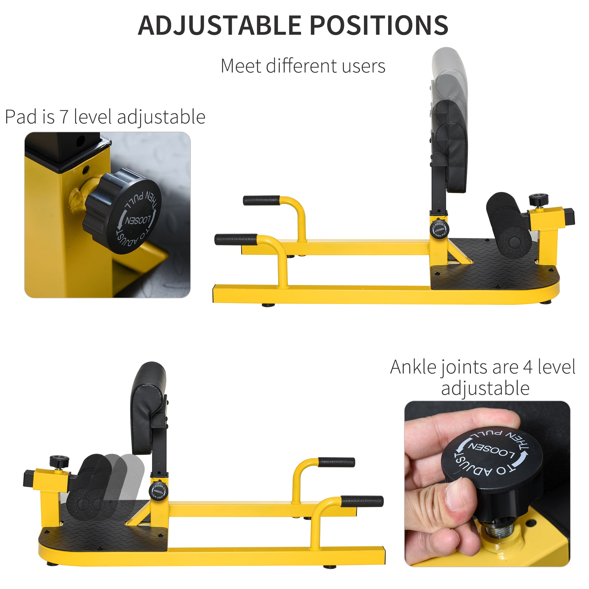 HOMCOM Squat Machine with Push Up Stand, Padded Hip Thrust Bench with Adjustable Cushion for Home Gym Work Out, Yellow 