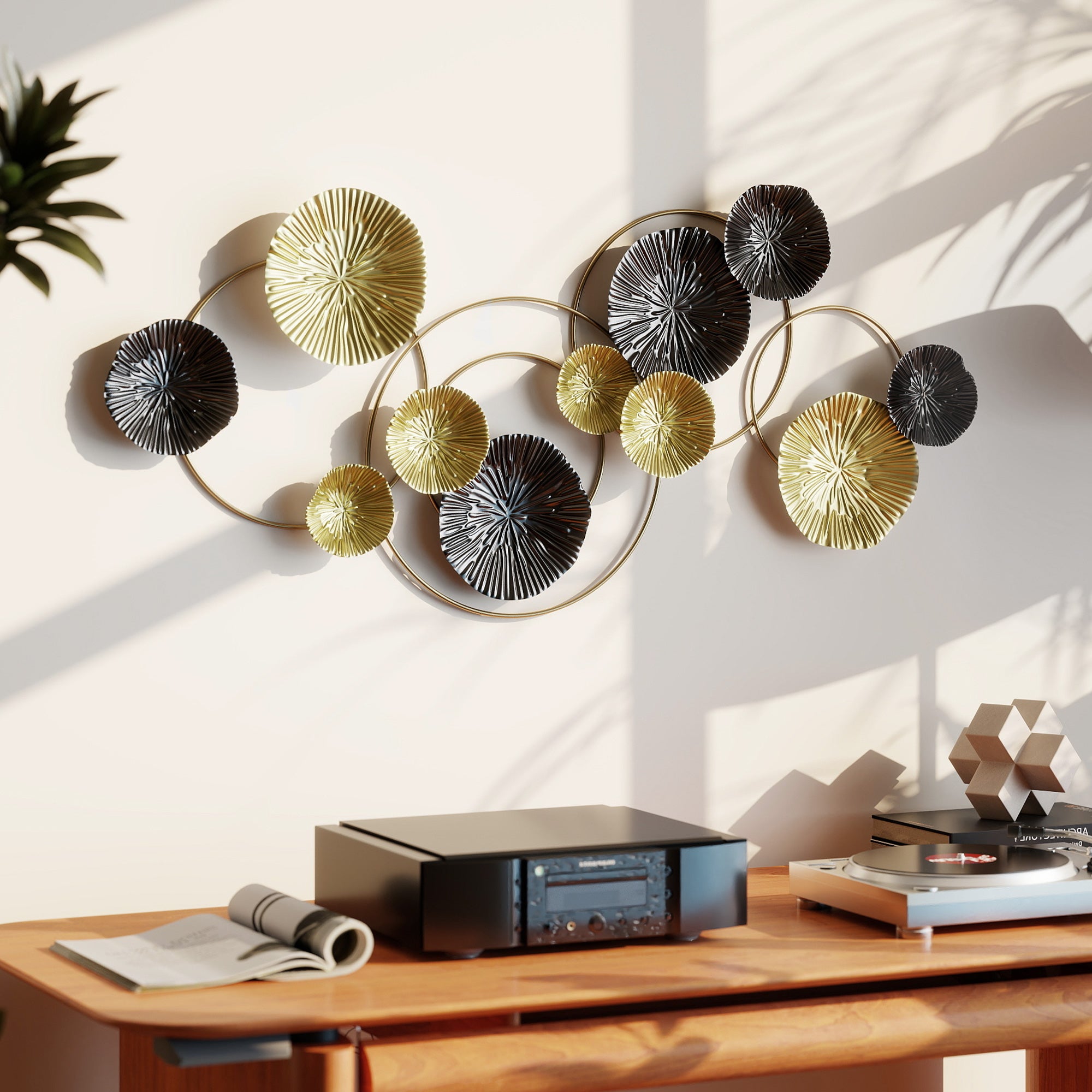 HOMCOM Metal Wall Art, Modern Hanging Wall Decor with Multi-Disc Design for Living Room 
