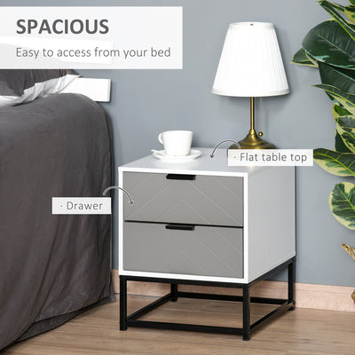 HOMCOM Bedside Cabinet with 2 Drawer Storage Unit, Unique Shape Bedroom Table Nightstand with Metal Base, for Living Room, Study Room, Dorm 
