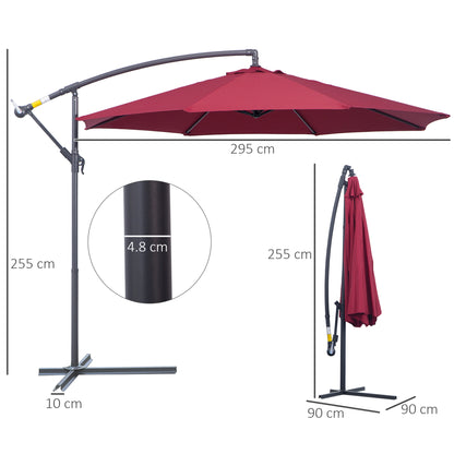 Outsunny 3m Water Resistant Terylene Hanging Parasol Wine Red 