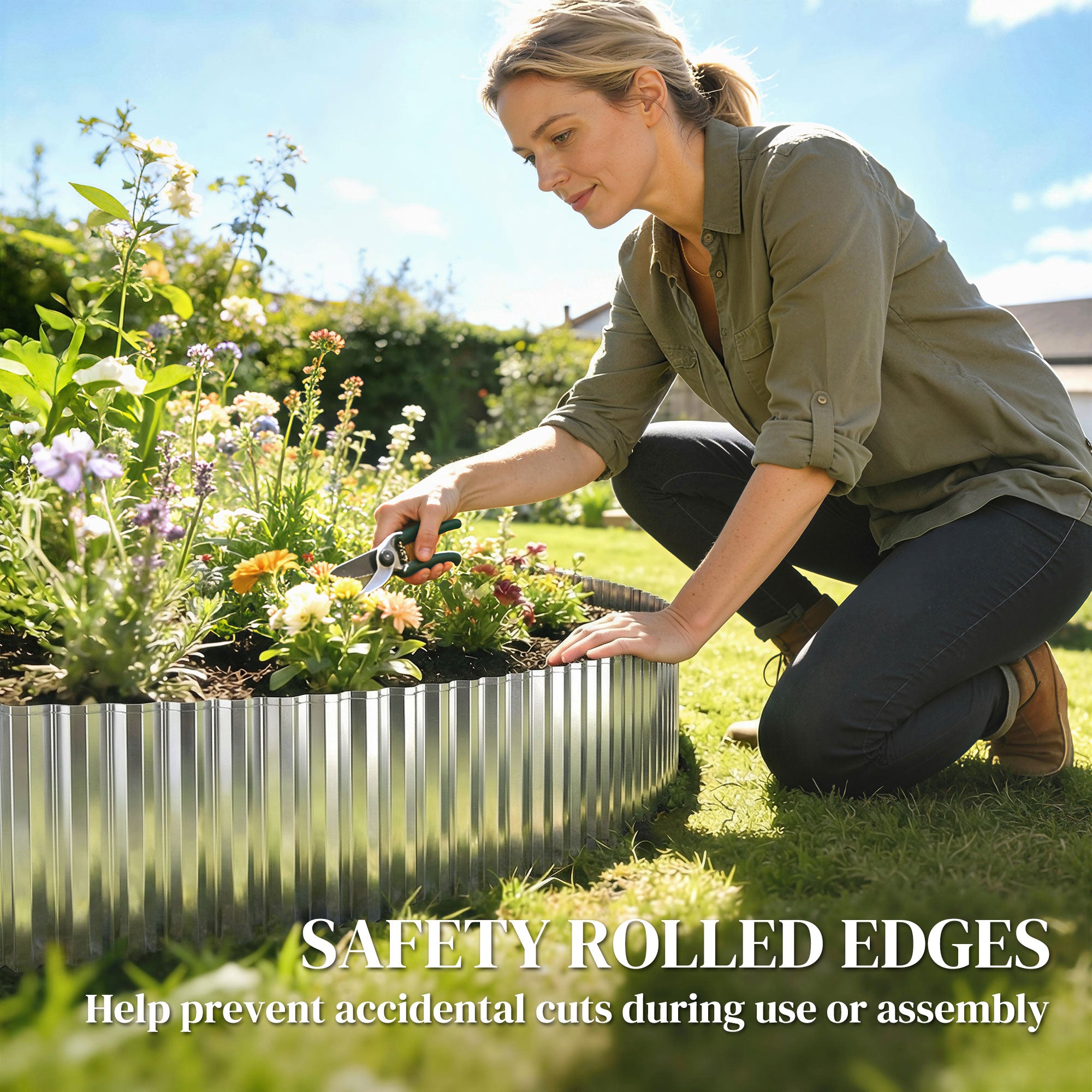 Outsunny Metal Garden Edging Border, 8 in x 21.3 ft Corrugated Heavy Duty Galvanised Steel Lawn Edging, Silver Tone 