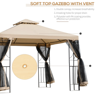 Outsunny 3(m) x 3(m) Garden Gazebo, Double Roof Outdoor Gazebo Canopy Shelter with Netting, Solid Steel Frame for Garden, Lawn, Backyard and Deck 