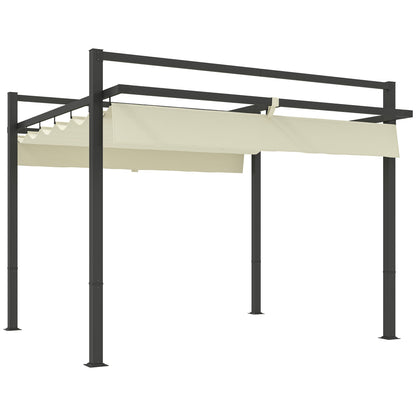 Outsunny 3 x 3m Aluminium Pergola, with Retractable Roof - Grey/Khaki 