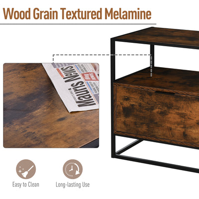 HOMCOM Industrial-Style Side Table w/ Drawer Open Shelf Steel Frame Large Base Two-Tone Retro Stylish Home Furniture Bedroom Living Room 