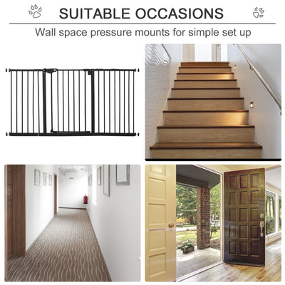 PawHut Dog Gate Stair Gate Pressure Fit Pets Barrier Auto Close for Doorway Hallway, 74-148cm Wide Adjustable, Black 