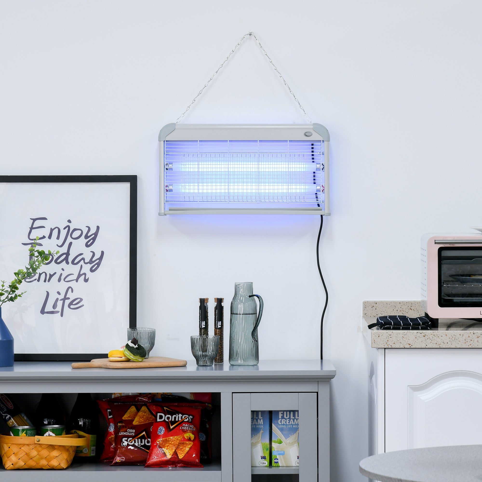 Outsunny Wall Hanging Bug Zapper, 30W Electric Fly Zapper Mosquito Killer, 60㎡ Coverage Insect Killer, Indoor Outdoor Use, Grey 