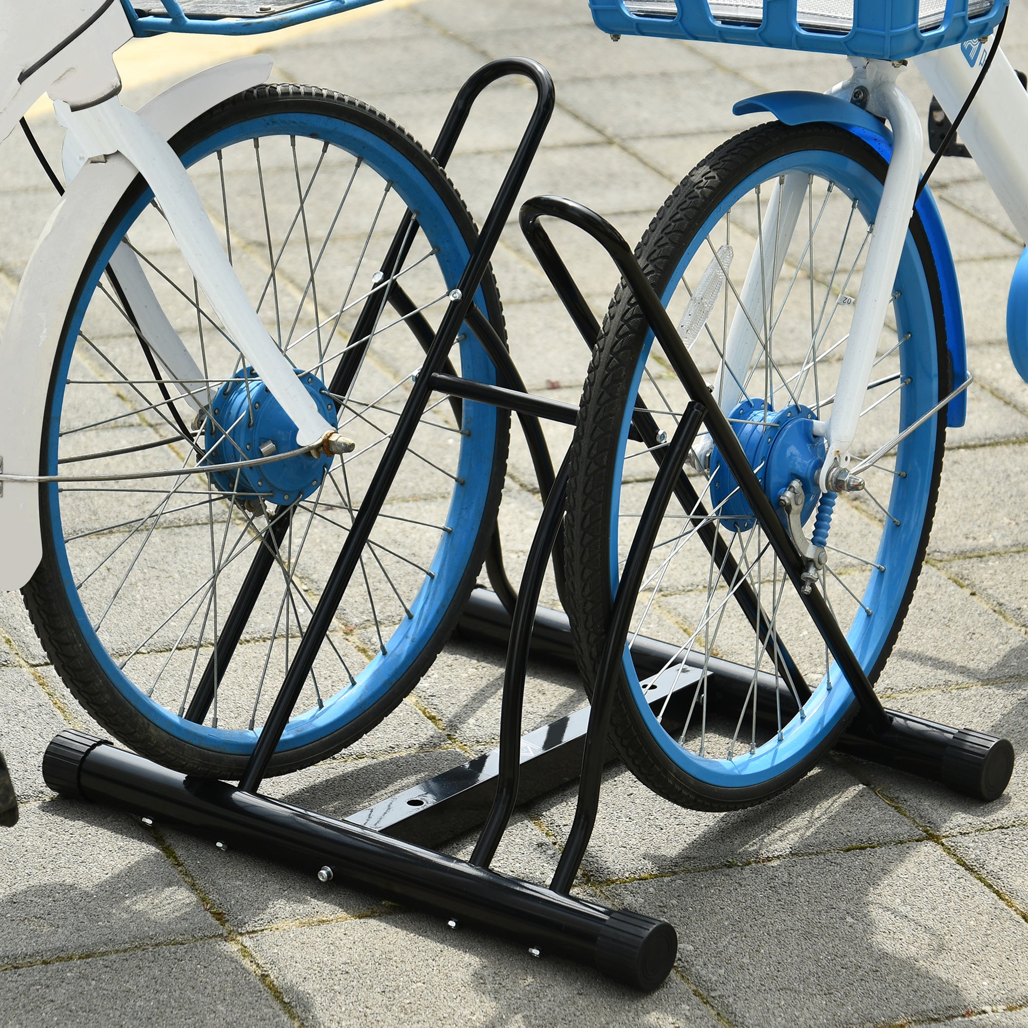 HOMCOM 2 Bike Floor Parking Stand Rack Indoor Outdoor Ground Reversible - Black 
