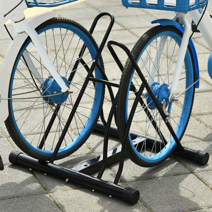 HOMCOM 2 Bike Floor Parking Stand Rack Indoor Outdoor Ground Reversible - Black 