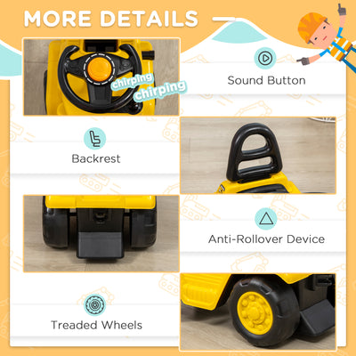 HOMCOM Kids Ride-On Construction Car, with Fork, Tray, Sounds - Yellow 