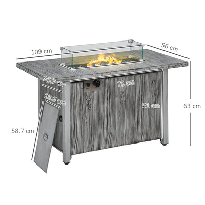Outsunny 50,000 BTU Gas Fire Pit Table with Cover and Glass Screen - Grey 
