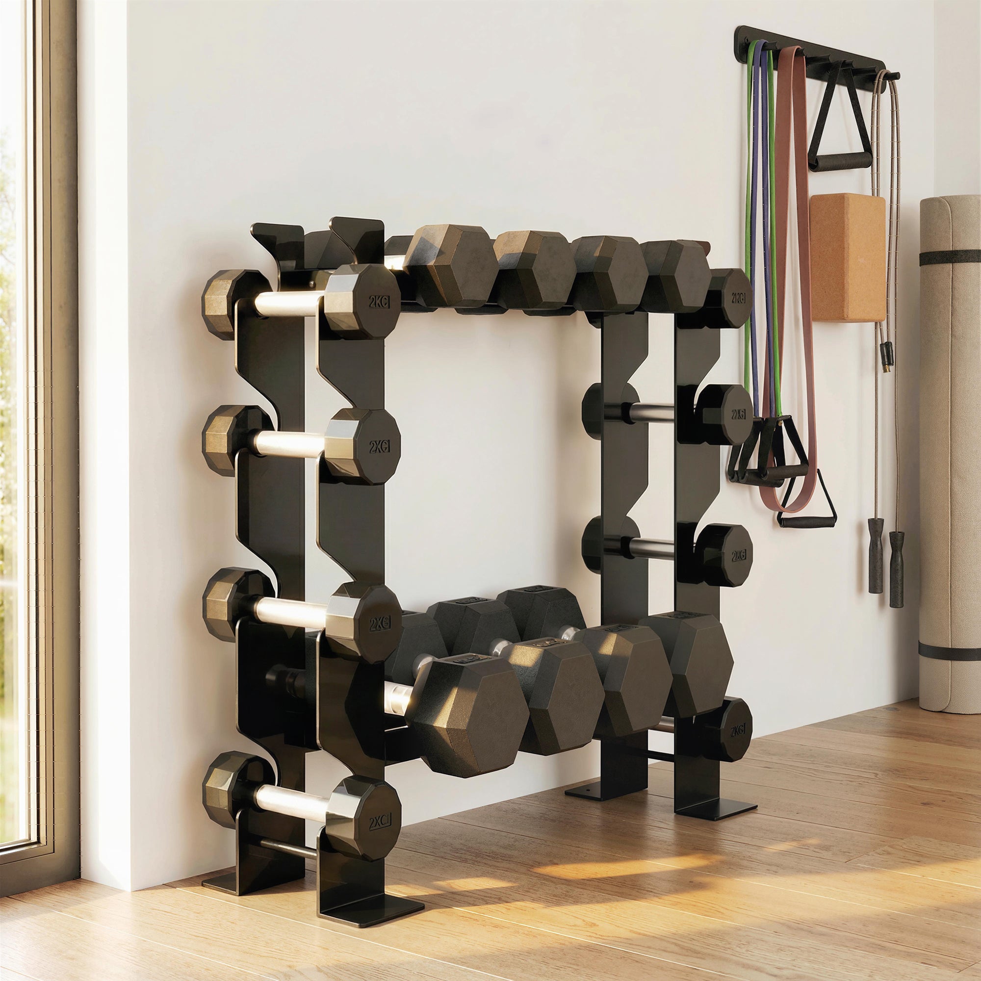 SPORTNOW 4-Tier Dumbbell Rack, Heavy-Duty Weight Rack for Dumbbells, Kettlebells and Multiple Balls, 200 KG Capacity, Black 