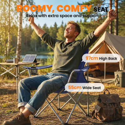 Outsunny Camping Chair Set of 2 Portable Folding Outdoor Camp Chair with Cup Holders and Carry Bag Dark Blue 
