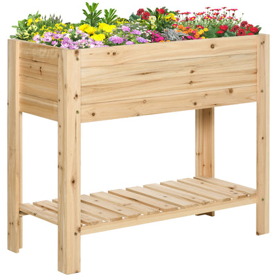 Outsunny Wooden Raised Plant Stand Outdoor Flower Bed Box with Clapboard 100 x 40 x 84cm 