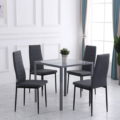 HOMCOM High Back Dining Chairs Modern Upholstered Linen-Touch Fabric Accent Chairs with Metal Legs for Kitchen, Set of 4, Grey 