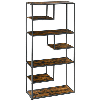 HOMCOM Industrial Bookcase Shelf, 6 Tier Metal Shelving, Storage Shelves for Living Room, Home Office, Bedroom, Rustic Brown 
