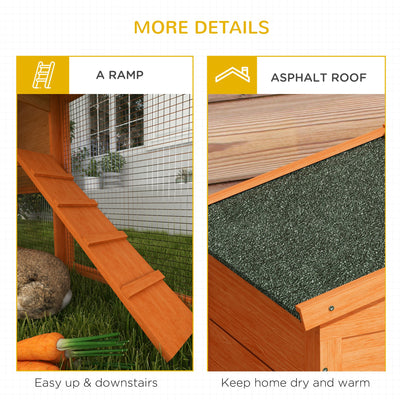 PawHut Two-Tier Rabbit Hutch with Run, Ramp, Slide-Out Tray, for Garden - Orange 