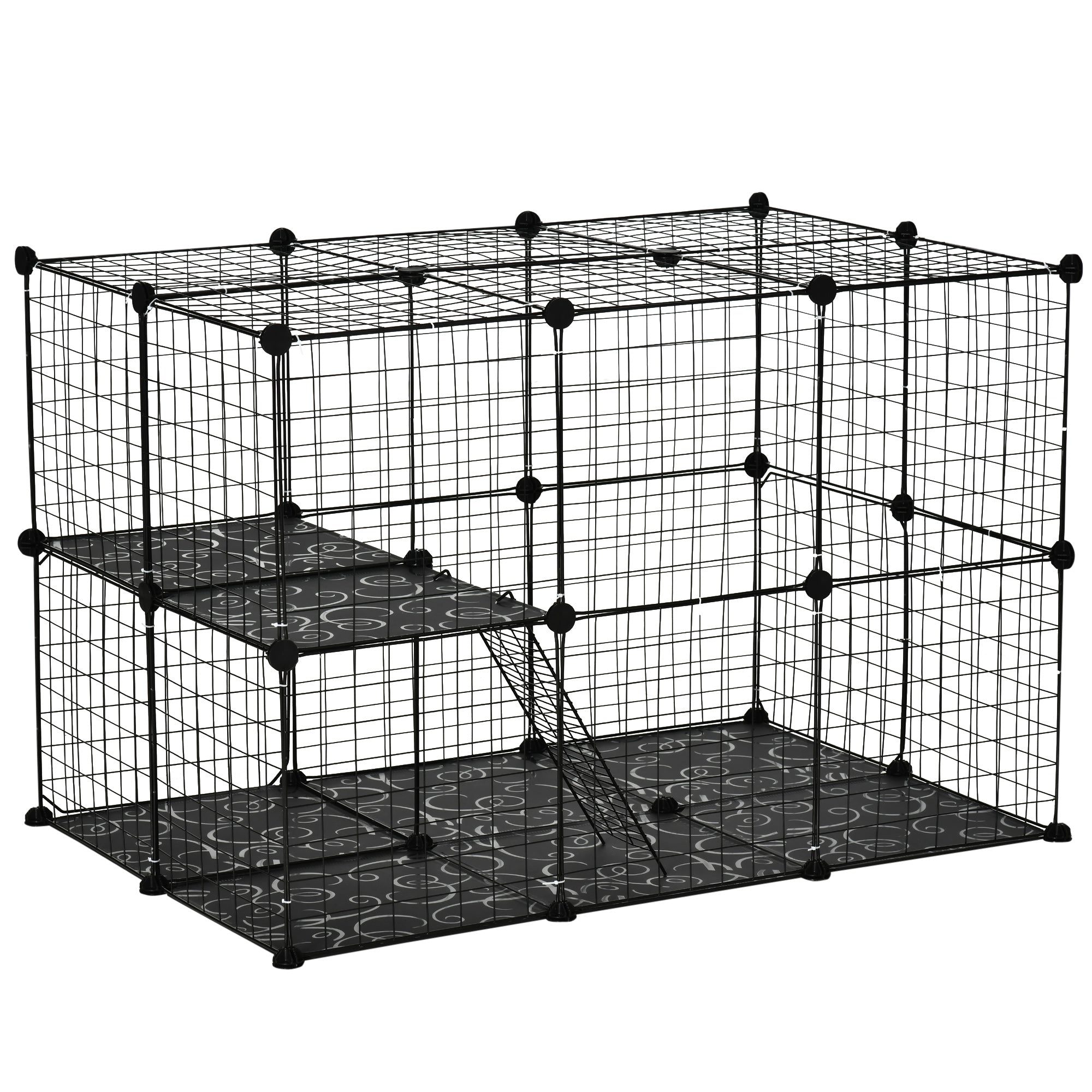 PawHut Pet Playpen DIY Small Animal Cage Enclosure Metal Wire Fence 39 Panels with 3 Doors 2 Ramps for Kitten Bunny Chinchilla Pet Mink Black 