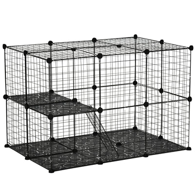 PawHut Pet Playpen DIY Small Animal Cage Enclosure Metal Wire Fence 39 Panels with 3 Doors 2 Ramps for Kitten Bunny Chinchilla Pet Mink Black 