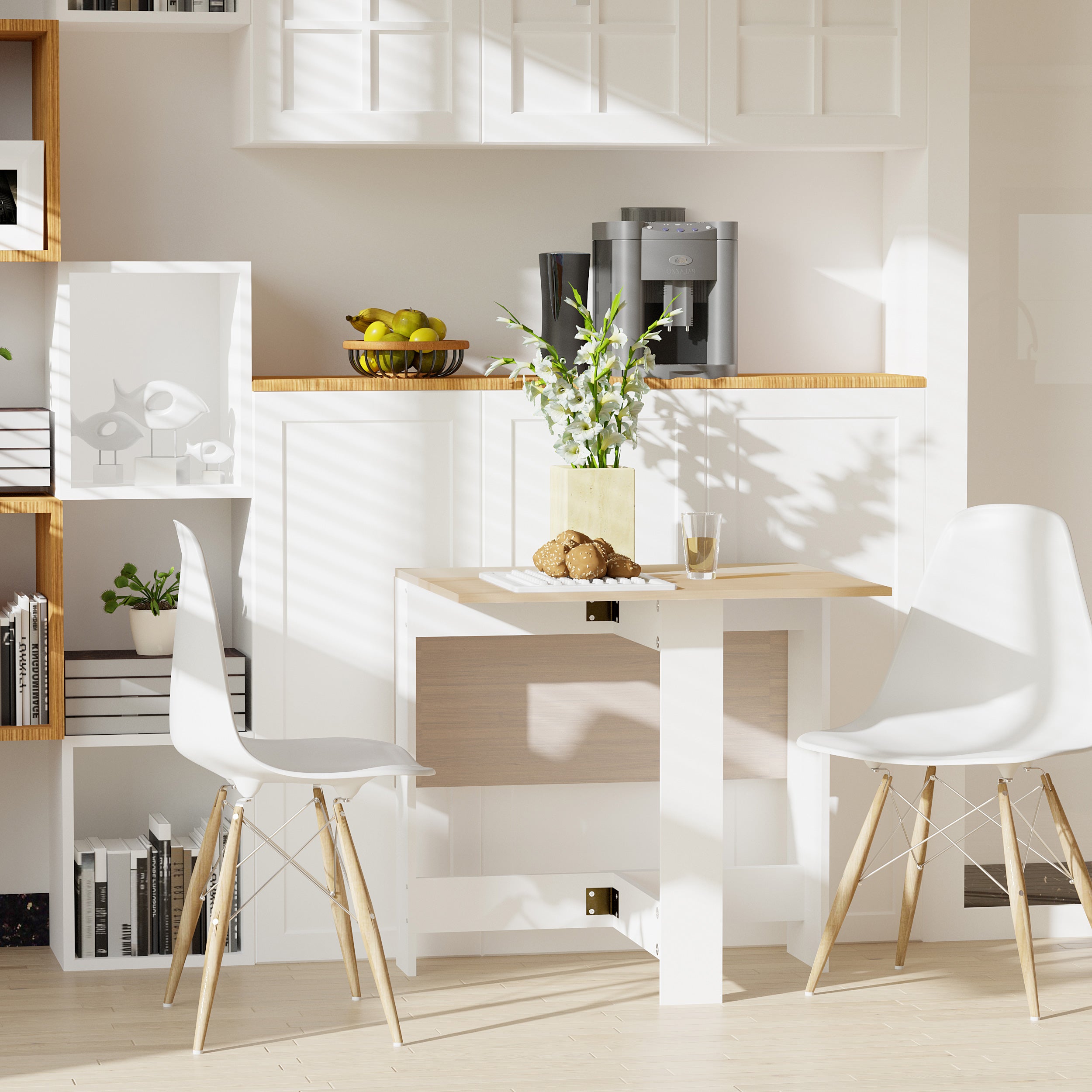 HOMCOM Wooden Folding Dining Table Writing Computer Desk PC Workstation Space Saving Home Office Oak & White 