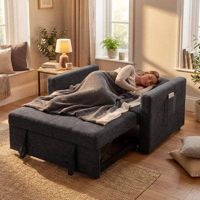 HOMCOM Loveseat Sofa Bed, Convertible Bed Settee with 2 Pillows, Side Pockets, Black 
