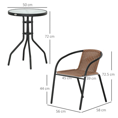 Outsunny 3 Pieces Rattan Bistro Set - Brown 