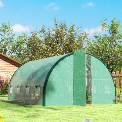 Outsunny 4 x 3(m) Polytunnel Greenhouse, with Windows and Doors - Green 