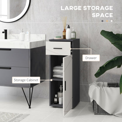 kleankin Slim Bathroom Cabinet, Narrow Bathroom Storage Cabinet with Drawer, Door Cupboard, Adjustable Shelf and Soft Close Mechanism, Grey 