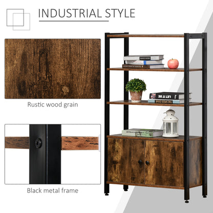 HOMCOM Industrial Bookshelf, Storage Cabinet with 3-Tier with Doors, for Home Office, Living Room Rustic Brown 