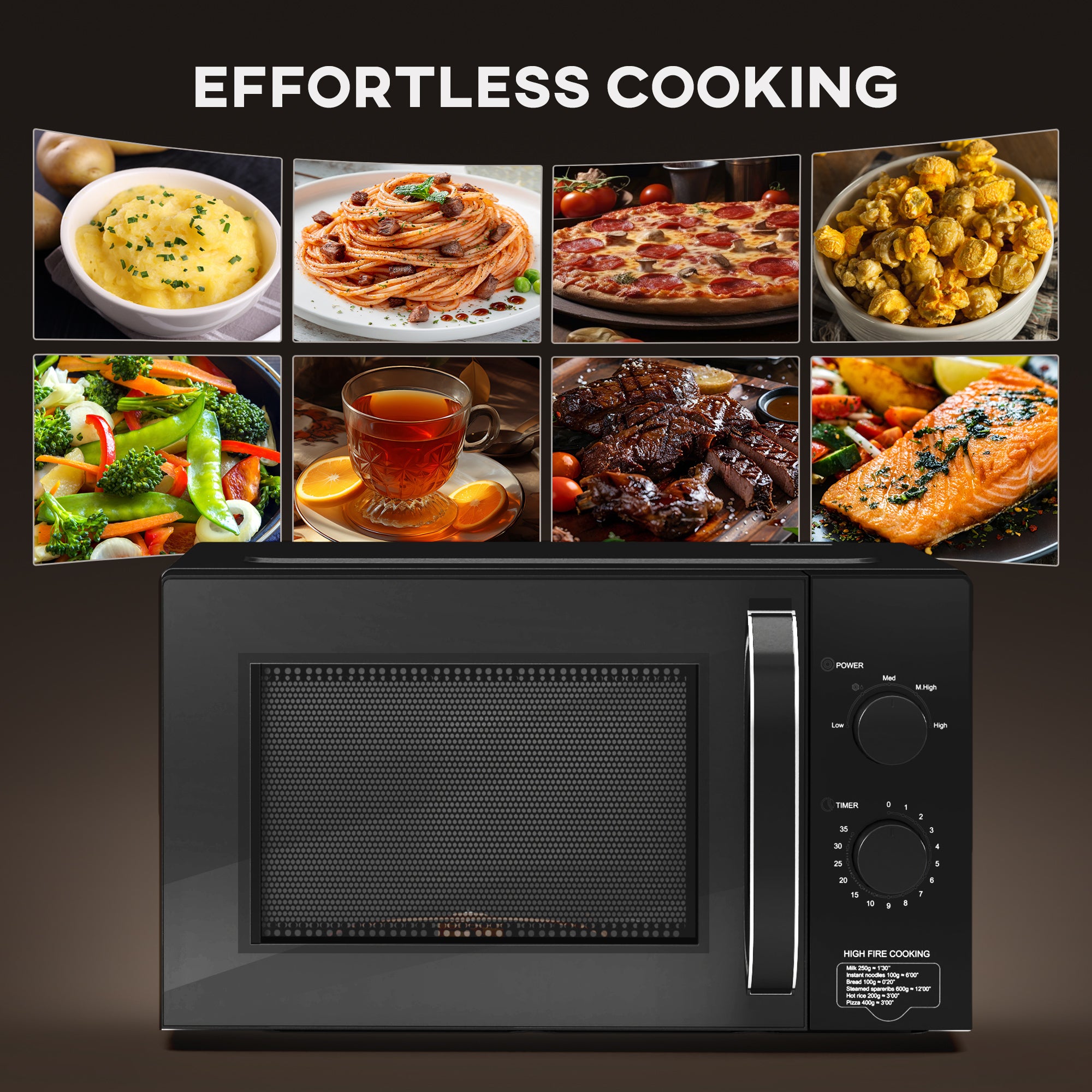 HOMCOM 23L 800W Microwave Oven, Solo Manual Microwave with 5 Power Levels, Defrost, 35 Minutes Timer, Clock, Easy Clean, Small Black Microwave
