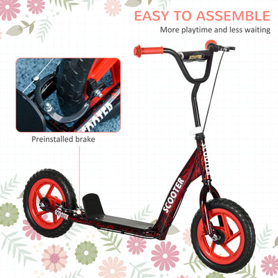 AIYAPLAY Kids Scooter with Adjustable Handlebar, Children's Kick Scooter with Non-slip Footplate, Rear Brake, Kickstand, Red 