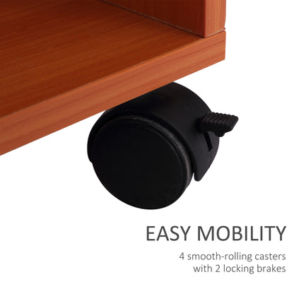 HOMCOM Multi-Storage Compact Work Desk, with Wheels - Cherry Wood Colour 