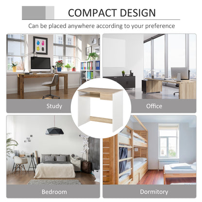 HOMCOM Compact Computer Desk with Keyboard Tray, Home Office Desk with Drawer for Bedroom Study, Oak Colour 
