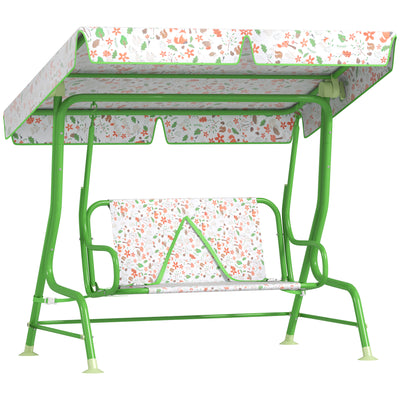 AIYAPLAY Kids Garden Swing Chair with Adjustable Canopy, Safety Belt, 2 Seater Hammock Swing Bench for Patio, Porch, Green 
