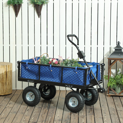 Outsunny 114L Steel Frame Garden Cart Trolley - Blue 