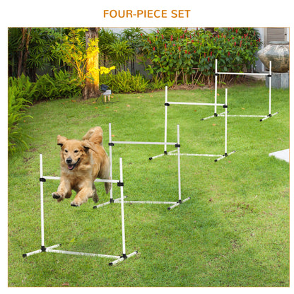 PawHut 4 Pieces Dog Agility Training Equipment, Adjustable Height Jumps Hurdle with Carrying Bag for Outdoor, White 