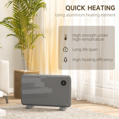HOMCOM 1200W Electric Convector Heater, Freestanding or Wall Mounted, Space Heater with Adjustable Thermostat, Timer, Grey 