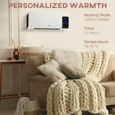 HOMCOM 2kW Wall-Mounted Heater, 18-45°C Temperature - White
