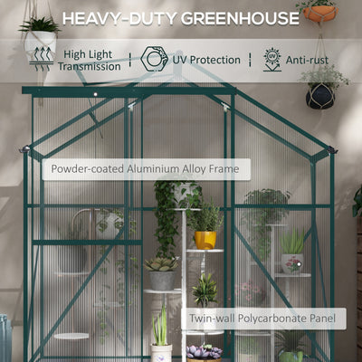 Outsunny 6 x 2.5ft Polycarbonate Greenhouse Walk-In Green House with Rain Gutter, Sliding Door, Window, Foundation, Green 