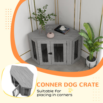 PawHut 2 in 1 Dog Crate Furniture Side Table, with Cushion, 104 x 55 x 63cm - Grey 
