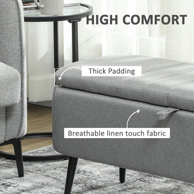 HOMCOM 92 x 31cm Linen-Look Storage Ottoman - Light Grey 
