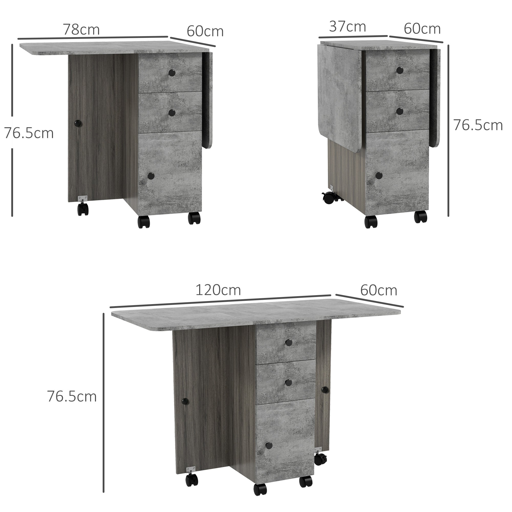 HOMCOM Multi-Storage Six-Person Drop Leaf Dining Table - Mixed Grey 