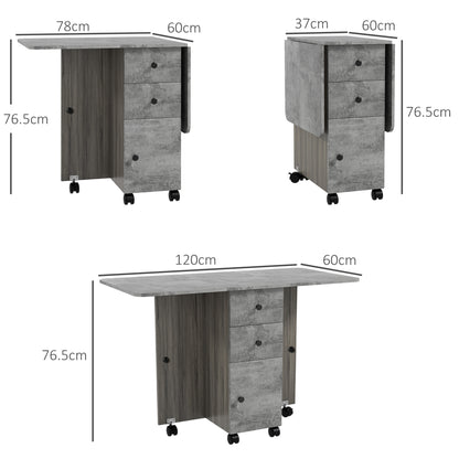 HOMCOM Multi-Storage Six-Person Drop Leaf Dining Table - Mixed Grey 