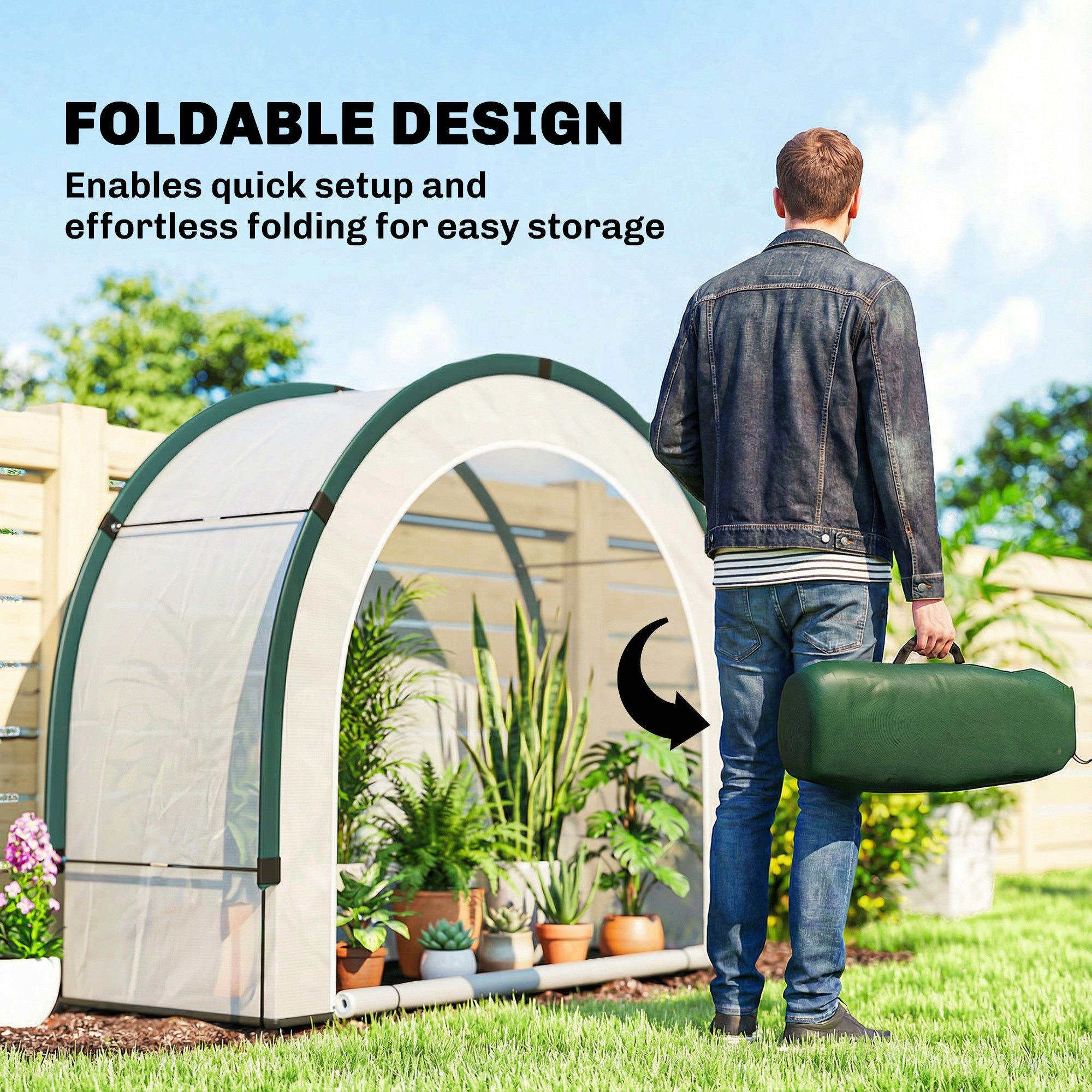 Outsunny Foldable Small Greenhouse, Portable Green House Mini Greenhouse with Zipper Door, PE Base, 200 x 80 x 164 cm, Green 