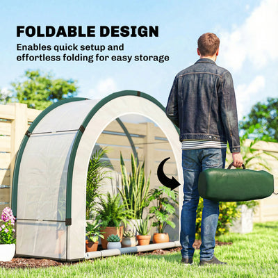 Outsunny Foldable Small Greenhouse, Portable Green House Mini Greenhouse with Zipper Door, PE Base, 200 x 80 x 164 cm, Green 