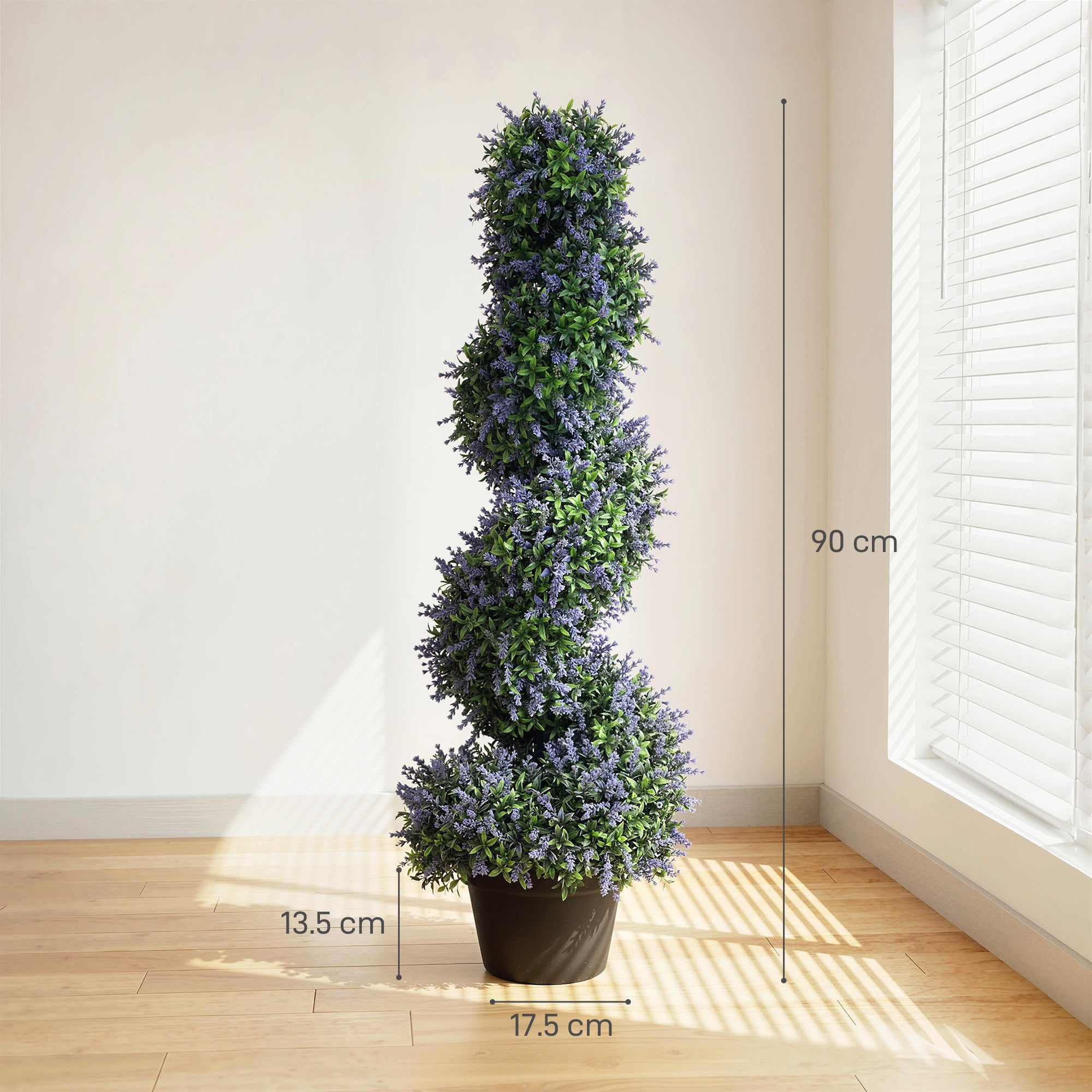 HOMCOM Artificial Lavender Topiary Tree Set of 2, UV Resistant Fake Plants in Pot for Indoor Outdoor Decor, 90 cm, Purple 