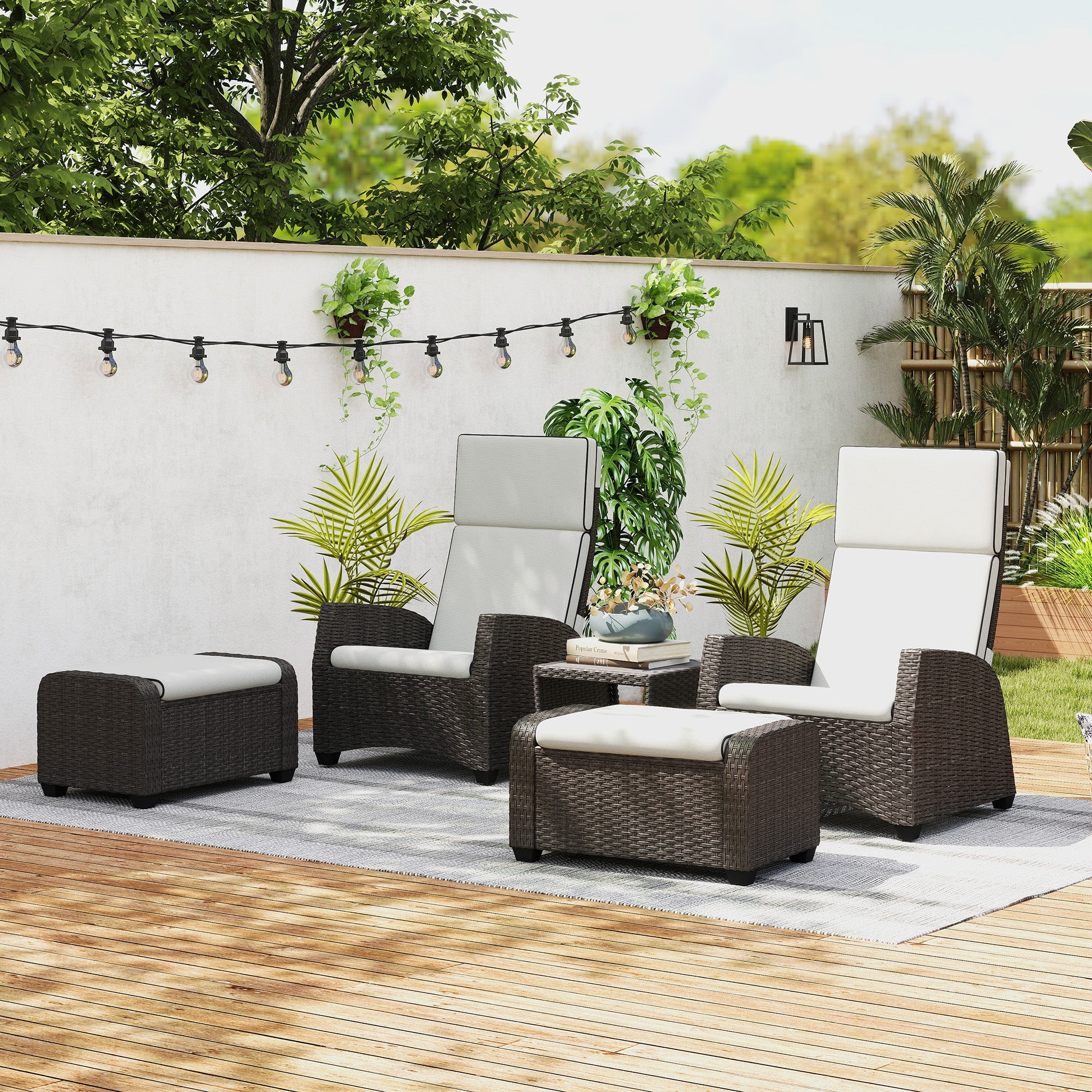 Outsunny 5-Piece Rattan Garden Furniture Set with Cushions - Brown 
