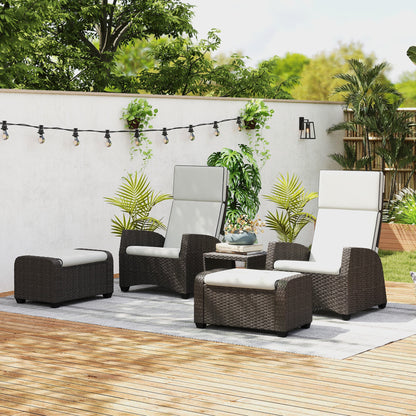 Outsunny 5-Piece Rattan Garden Furniture Set with Cushions - Brown 